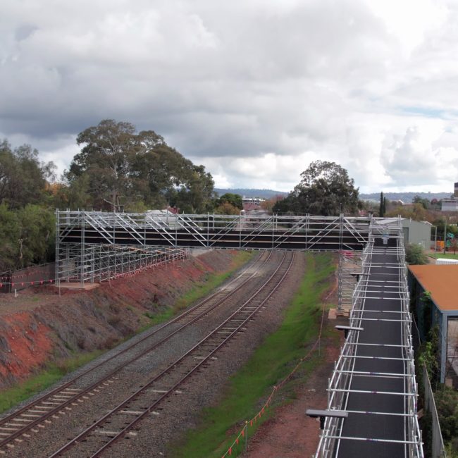 Martinus Rail Cassidy Parade temporary pedestrian bridge over the rail corridor, Wagga Wagga